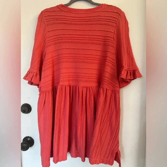 Free People Take A Spin Coral Babydoll Mini Dress Tunic oversized XS - Picture 4 of 7